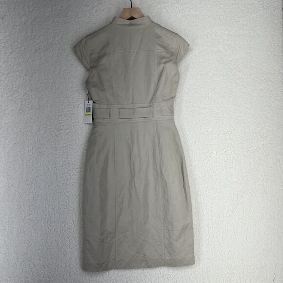 NWT Calvin Klein Khaki Belted TieWaist Womens Career Dress SIZE 4 Safari Midi - Picture 6 of 8